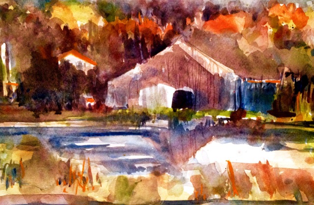 Daniel Clarke  'Autumn At The  Ma Cranberry Farm', created in 2015, Original Woodcut.