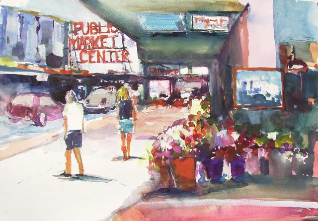 Artist Daniel Clarke. 'Market Center Seattle' Artwork Image, Created in 2008, Original Woodcut. #art #artist
