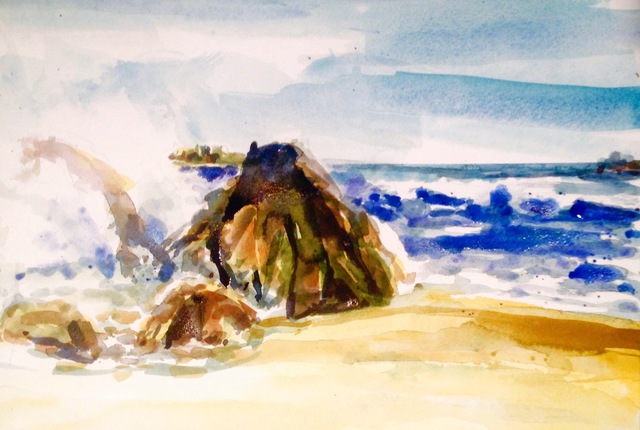 Daniel Clarke  'Morro Bay Rock Surf', created in 2015, Original Woodcut.
