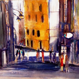 Daniel Clarke Artwork Street Scene After Midnight, 2015 Watercolor, Urban