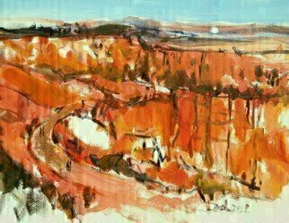 Daniel Clarke: 'bryce canyon vista', 2019 Acrylic Painting, Landscape. On a rim- ledge of Bryce CanyonBeauty lives againFar from cries cacophonousAnd the woes of men.Color in a sweep of sound andInarticulate,Raises spired against mankindA rocky parapet.Bryce Canyon is a drive to get there but worth every mile, just AWESOME  Chilly at ...