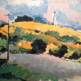 Daniel Clarke: 'eagle rock hillside', 2019 Acrylic Painting, Landscape. Artist Description: I can imagine someone who foundthese fields unbearable, who climbedthe hillside in the heat, cursing the dust,cracking the brittle weeds underfoot,wishing a few more trees for shade.An Easterner especially, who would scornthe meagerness of summer, the drytwisted shapes of black elm,...