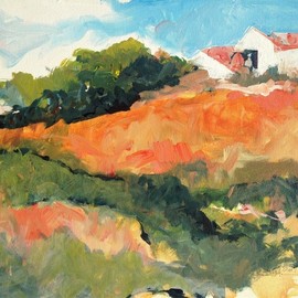 Daniel Clarke: 'eagle rock hillside', 2019 Acrylic Painting, Landscape. Artist Description: Eagle Rock Hillside. In the Northeast Los Angeles lies the charming district known as Eagle Rock. Hills and valleys with houses nestled on hilltops. A Plein Air marvel to be sure. Acrylic is the magic fluid bringing this work alive ...
