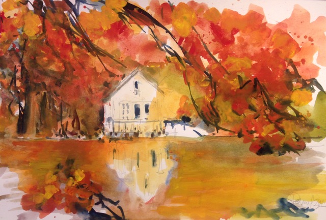 Artist Daniel Clarke. 'Michigan Autumn' Artwork Image, Created in 2018, Original Woodcut. #art #artist