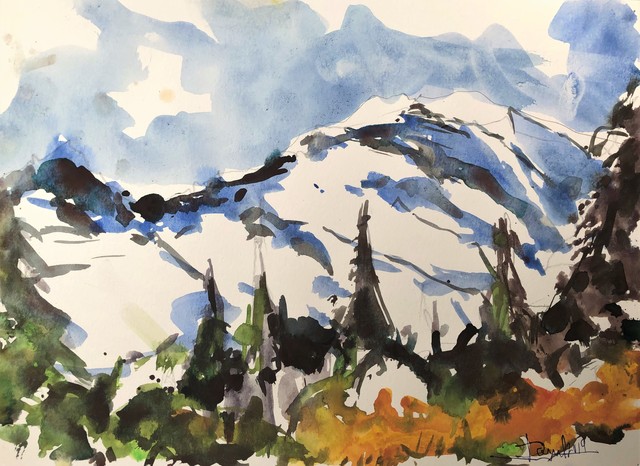 Artist Daniel Clarke. 'Mt Rainier Snow' Artwork Image, Created in 2019, Original Woodcut. #art #artist
