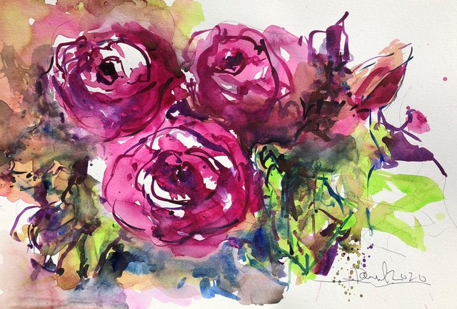 Artist Daniel Clarke. 'Roses Anyone' Artwork Image, Created in 2020, Original Woodcut. #art #artist