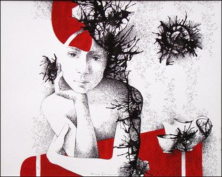 Daniela Huhurez: 'Silent Afternoon', 2009 Pen Drawing, Portrait. 