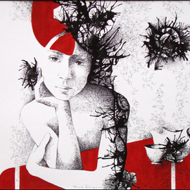 Daniela Huhurez: 'Silent Afternoon', 2009 Pen Drawing, Portrait. 