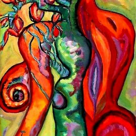 Daniela Isache: 'the tree woman', 2023 Oil Painting, Expressionism. Artist Description: Women and trees are linked by love. ...