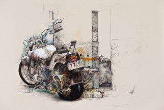 Daniel Brunkert: 'Neverending Journey', 2012 Mixed Media, Surrealism.  mixed media, ink, acrylic, light, figurative, drawing, motorbike, japan, tokyo, detail, pen, pencil,    ...
