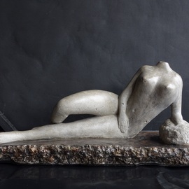 Daniel Gomez: 'reclined woman 2', 2023 Other Sculpture, Nudes. Artist Description: Sculpture made of concrete and metal.  Base made of concrete.  Title Reclined Woman 2 - Dimensions Height 19cm, Width 20cm, Depth 39cm 7. 00 kgThe beauty of the woman body inspired me for the creation of this artwork.  Year 2023...