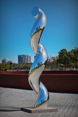 Daniel Kei Wo: 'continuum1', 2018 Steel Sculpture, Abstract.  Continuum  spirals upward, a mirror- finish sculpture that twists reality, bending the light and space around it. Reflecting the surroundings, it invites viewers to contemplate the fluidity of time and the seamless flow of life s moments. Through this work, I wish to offer a space for reflectionaEUR