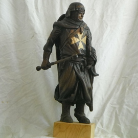 Daniel Patterson: 'Dues vult', 2016 Wood Sculpture, Religious. Artist Description:  Hospitaller knight made from walnut with 2 inlaid maltese crosses on the front and back standing on a square base both the crosses and base are made from hickory wood ...