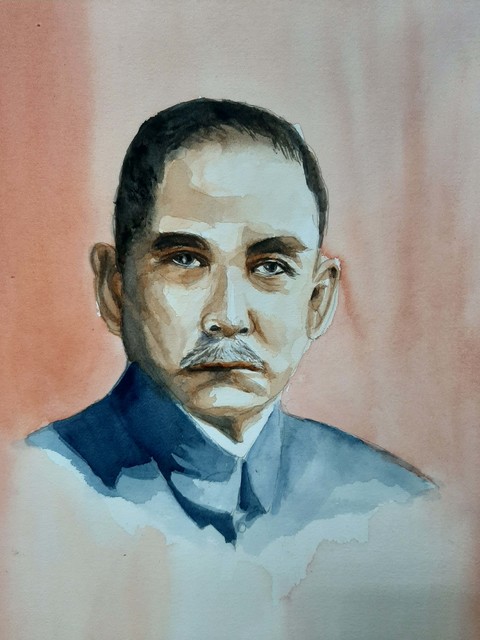 Danny S Christian  'Dr Sun Yat Sen', created in 2021, Original Watercolor.