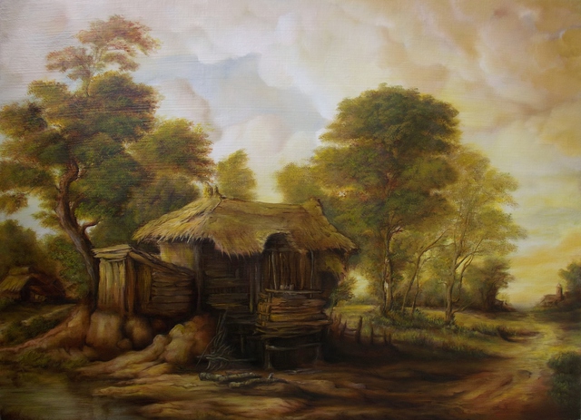 Dan Scurtu  'Landscape With Old Hut', created in 2012, Original Painting Oil.