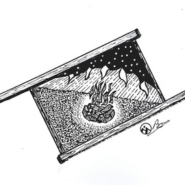 Bryn Reynolds: 'campfire dream', 2019 Ink Drawing, Nature. Artist Description: A campfire bring out the community in all of us   campfire  campvibes  hiking  nature  mountainart  mountaindecor  mountains...