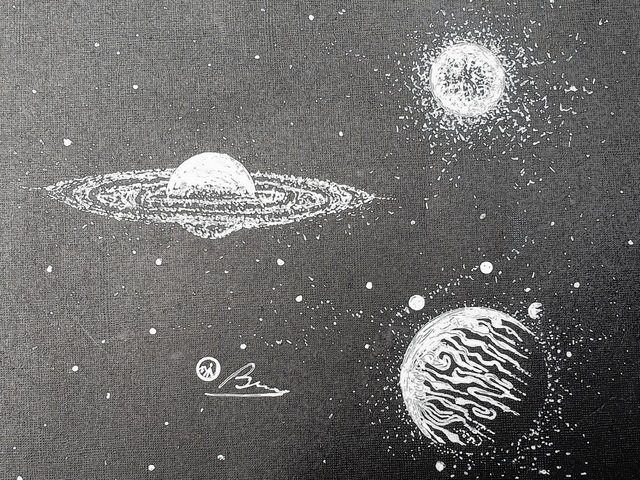 Artist Bryn Reynolds. 'Saturn Vs Jupiter' Artwork Image, Created in 2019, Original Drawing Ink. #art #artist