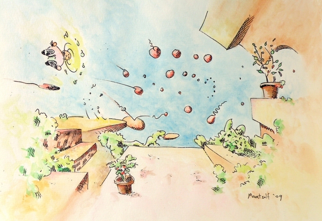 Dave Martsolf  'Blue Sky Terrace', created in 2009, Original Drawing Pastel.