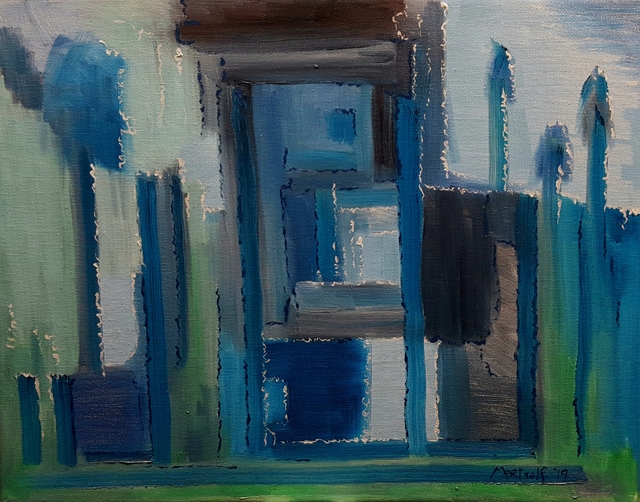 Dave Martsolf  'Blue House', created in 2019, Original Drawing Pastel.