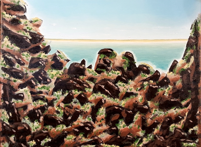 Artist Dave Martsolf. 'Breakwater Rockpile' Artwork Image, Created in 2020, Original Pastel Oil. #art #artist
