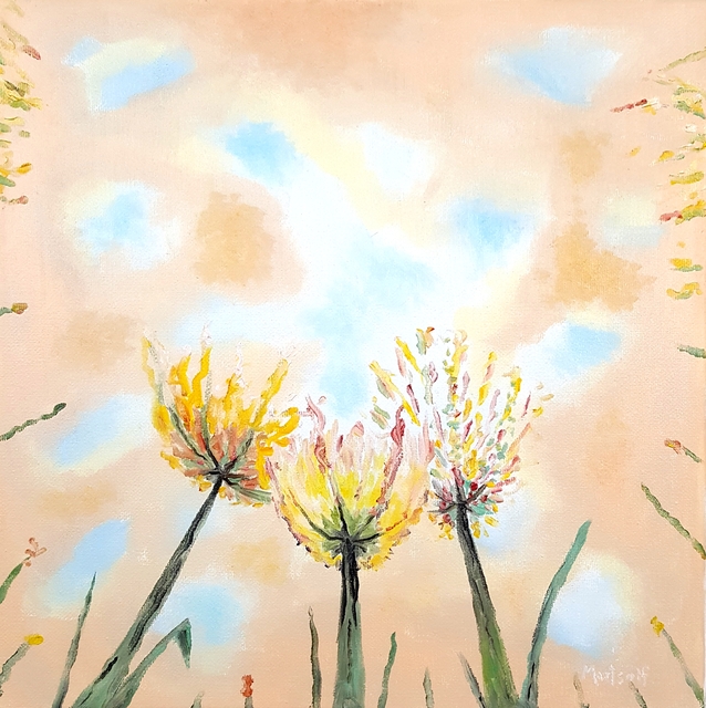 Artist Dave Martsolf. 'Flowers Afire' Artwork Image, Created in 2019, Original Pastel Oil. #art #artist