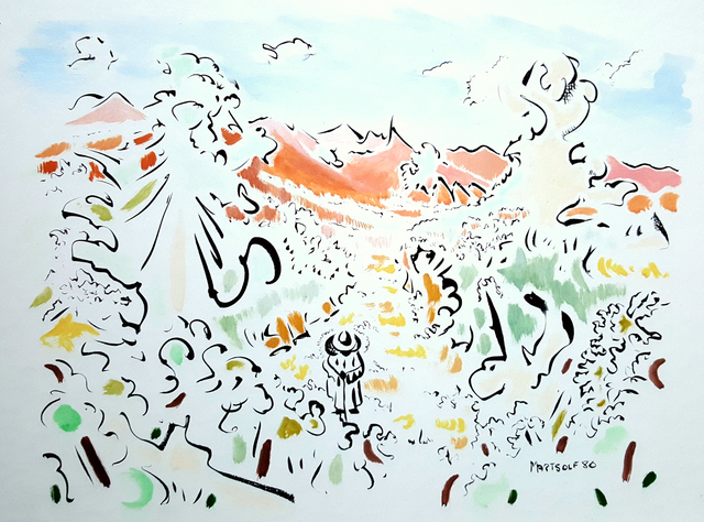 Artist Dave Martsolf. 'The Afternoon Walk' Artwork Image, Created in 1980, Original Drawing Pastel. #art #artist