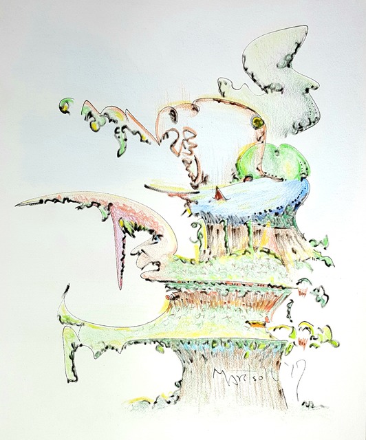 Artist Dave Martsolf. 'Tree House Condo Man' Artwork Image, Created in 2017, Original Drawing Pastel. #art #artist