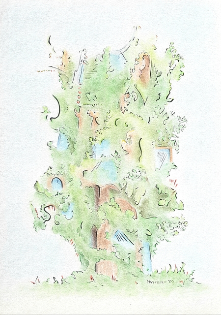Artist Dave Martsolf. 'Treehouse' Artwork Image, Created in 1980, Original Drawing Pastel. #art #artist