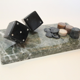David Robertson: 'dice roll', 2019 Stone Sculpture, Other. Artist Description: Dice and chips of varying denominations...