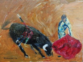 David Rocky Aguirre: 'Bull Fight', 2008 Oil Painting, Western.  Oil on hardboard.  Bullfight...