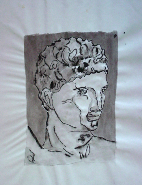 David Rocky Aguirre  'Ink Statue2', created in 1997, Original Drawing Pen.