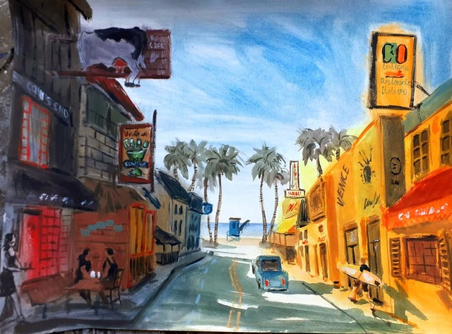 Artist Davide Piubeni. 'Venice Beach California' Artwork Image, Created in 2020, Original Watercolor. #art #artist