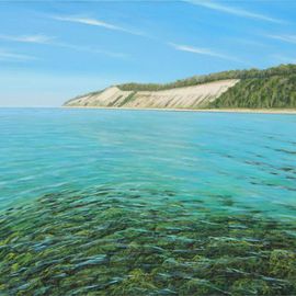 David Larkins: 'Pure Michigan', 2014 Acrylic Painting, Marine. Artist Description:  Pure Michigan, which I like to refer to as the Caribbean north.The Sleeping Bear Dunes National Lake shore stretches for miles along the coast of the Leelanau Peninsula, with its aqua crystal clear waters the area was voted the most beautiful place in America.  A must see ...