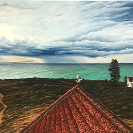 David Larkins: 'after the squall', 2018 Acrylic Painting, Seascape. Artist Description: Our favorite place to be, Point Betsie located on Lake MichiganOn this summer day, a series of squalls rolled through while we were at the cottage.This scene that captured my imagination is looking out of the widows walk in the old coast guard station.The trail to ...