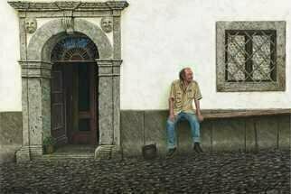 David Larkins: 'luigi', 2017 Acrylic Painting, World Culture. While hiking in the Italian Alps my wife and I stayed in Pesariis, a wonderful quaint Italian village.  Everyday Luigi would be sitting outside the bar restaurant Sot La Napa smoking his cigarettes, content as could beWe would buy him a glass a wine or two while I studied and ...