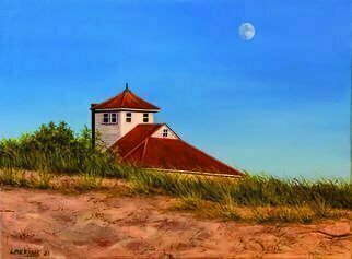 David Larkins: 'solstice moon', 2021 Oil Painting, Astronomy. Walking along the shores of Lake Michigan on the first day of summer with a full moon to usher in the season. ...