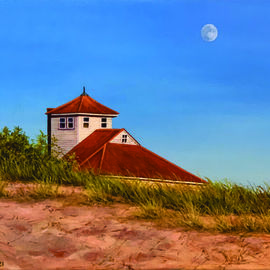 David Larkins: 'solstice moon', 2021 Oil Painting, Astronomy. Artist Description: Walking along the shores of Lake Michigan on the first day of summer with a full moon to usher in the season. ...