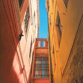 David Larkins: 'venice blue', 2018 Acrylic Painting, Architecture. Artist Description: Venice owns its unique blue, maybe because of the Adriatic Sea surrounding the city or the constant clear cloudless skies. The blues compliment the ochre and sienna stucco buildings creating a complimentary composition of hues. All of this makes Venice an easy choice to study and paint ...