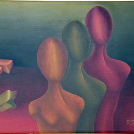 Raquel Davidovici: 'figuras solitarias', 1975 Oil Painting, Surrealism. 