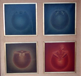Raquel Davidovici: 'surgimiento cuadriptico', 1973 Oil Painting, Surrealism. 