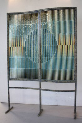 Daniel Castillo: 'FULL MOON', 2010 Fused Glass, Geometric.  Fused glass screen , painted metal frame. ...