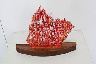 Daniel Castillo: 'The Fireboat', 2011 Fused Glass, Abstract.   Fused glass sculpture with wooden base.  ...
