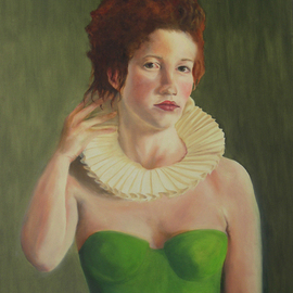 Dana Dabagia: 'The Green Dress', 2011 Oil Painting, Portrait. Artist Description:  A Modern Elizabethan Woman.On Gallery Wrap Canvas     ...
