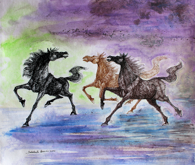 Artist Debabrata Biswas. 'Galloping Horses 56' Artwork Image, Created in 2016, Original Drawing Pen. #art #artist