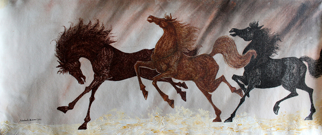 Debabrata Biswas  'Galloping Horses 57', created in 2016, Original Drawing Pen.
