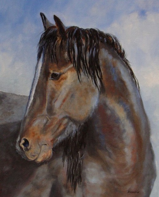 Artist Debra Mickelson. 'The Blue Roan Mustang' Artwork Image, Created in 2010, Original Painting Oil. #art #artist