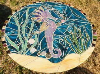 Debbie Murrell: 'Francis the Seahorse', 2012 Glass, Sea Life.  Glass on Glass Mosaic.  30 inch round.  Seahorse in the ocean.  All hand cut glass.  Coated with a 2 part resin for protection from the elements. ...