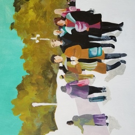 Denise Dalzell: 'a friday morning', 2022 Acrylic Painting, People. Artist Description: An early morning walk in London, Autumn 2019. ...
