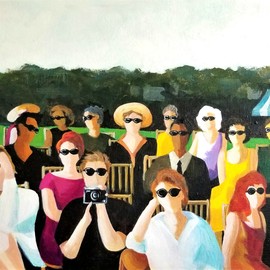 Denise Dalzell: 'a summers day', 2021 Acrylic Painting, People. Artist Description: An audience in place and waiting for a Summer festival to begin. ...
