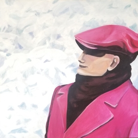 Denise Dalzell: 'archie', 2022 Acrylic Painting, People. Artist Description: An illustrated impressionistic portrait of a gentleman in pink, from a visit to London. ...